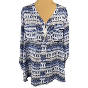 New Est. 1946 Tunic Top Zipper Blue White Size 18/20 V-Neck